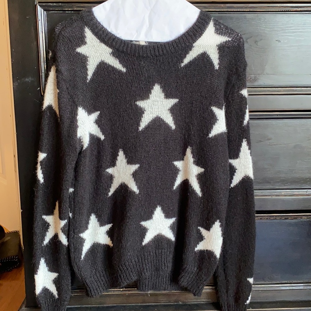 Black with white starts knit sweater